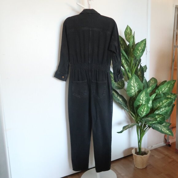 Zara Black Denim Lyocell Cotton Jumpsuit Long Sleeve Utility Boiler Suit Size XS - Picture 5 of 14
